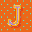 Lettre J colorée sur fond à pois pétillant